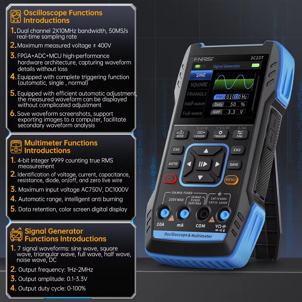 FNIRSI 2C23T 3 w 1 Oscyloskop  – Fnirsi Digital Oscilloscope Handheld recenzja i cena